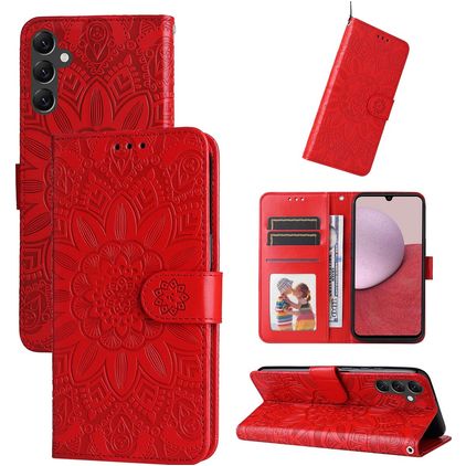Mobigear Sunflower Samsung Galaxy A14 Hülle Klapphülle Geldbörse - Rot