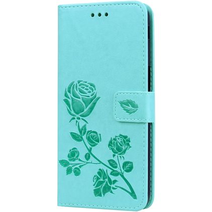 Mobigear Roses Samsung Galaxy J6 Plus Hülle Klapphülle Geldbörse - Türkis