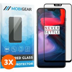 Mobigear Premium OnePlus 6 Panzerglas Gehärtetes Glas Displayschutz - Hüllenfreundlich - Schwarz (3er Pack)