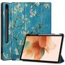 Mobigear Tri-Fold Gel Samsung Galaxy Tab S7 FE Hülle TPU,Kunstleder Klapphülle + Stifthalter - Mandelblüten
