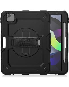 Mobigear SureGrip Xtreme iPad Air 5 (2022) Hülle Kunststoff,Silikon Backcover + Stifthalter + Schulterträger + Ständer - Schwarz
