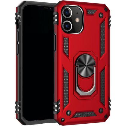 Mobigear Armor Ring iPhone 12 Pro Hülle Hardcase Backcover Stoßfest mit Ringhalter - Rot