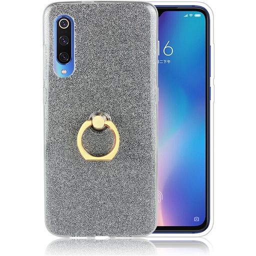 Mobigear Glitter Ring Xiaomi Mi 9 Hülle Flexibles TPU Backcover mit Ringhalter - Schwarz