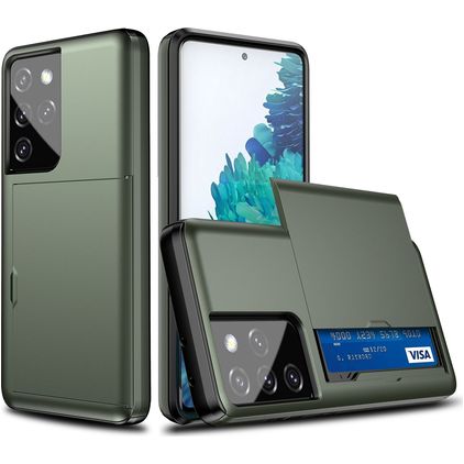 Mobigear Card Samsung Galaxy S21 Ultra Hülle Hardcase Backcover Stoßfest mit Kartenhalter - Armeegrün