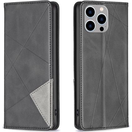 Mobigear Rhombus Slim iPhone 15 Pro Max Hülle Klapphülle - Schwarz