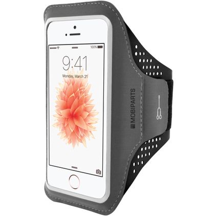 Mobiparts Comfort Fit Handyhalterung Joggen iPhone SE (2016) Sporthülle Neopren Sportarmband - Schwarz