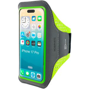 Mobiparts Comfort Fit Handyhalterung Joggen iPhone 17 Pro Sporthülle Neopren Sportarmband - Grün