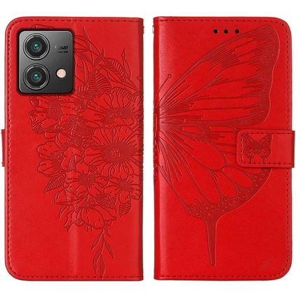 Mobigear Butterfly Motorola Moto G84 Hülle Klapphülle Geldbörse - Rot