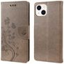 Mobigear Flowers iPhone 14 Hülle Klapphülle Geldbörse - Grau