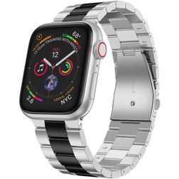 Mobigear Lissabon Edelstahl Apple Watch Armband Faltschließe - 42/41/40/38 mm - Schwarz / Silber