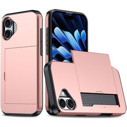 Mobigear Card iPhone 16 Hülle Hardcase Backcover Stoßfest mit Kartenhalter - Roségold