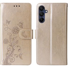 Mobigear Flowers Samsung Galaxy A17 Hülle Klapphülle Geldbörse - Gold