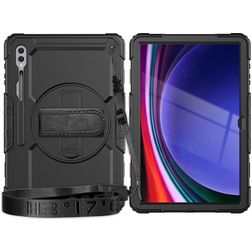 Mobigear SureGrip Xtreme Samsung Galaxy Tab S9 Ultra Hülle Kunststoff,Silikon Backcover + Schulterträger + Ständer - Schwarz
