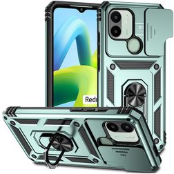 Mobigear Armor Ring Cam Slide Xiaomi Redmi A1 4G Hülle Hardcase Backcover Stoßfest mit Ringhalter und Kamera Slider - Grün