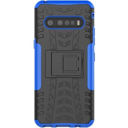 Mobigear Tire LG V60 ThinQ Hülle Hardcase Backcover Stoßfest mit Ständer - Schwarz / Blau