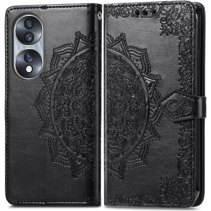 Mobigear Mandala HONOR 70 Hülle Klapphülle Geldbörse - Schwarz