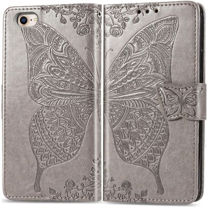Mobigear Butterfly iPhone 16e Hülle Klapphülle Geldbörse - Grau