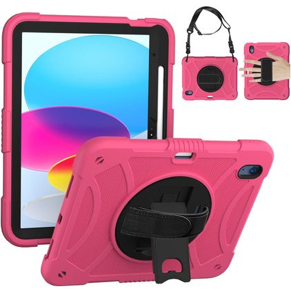 Mobigear SureGrip iPad 10 (2022) Hülle Kunststoff,Silikon Backcover + Stifthalter + Schulterträger + Ständer - Pink