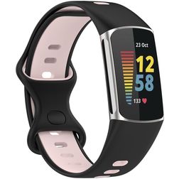 Mobigear Sport Dual Silikon Fitbit Charge 5 Armband Drückerschließe - Schwarz / Pink