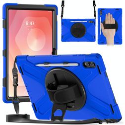 Mobigear SureGrip XGuard Samsung Galaxy Tab S11 Ultra Hülle Kunststoff,Silikon Backcover + Stifthalter + Schulterträger + Ständer - Blau