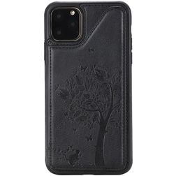 Mobigear Tree Wallet iPhone 11 Pro Max Hülle Backcover Stoßfest mit Kartenhalter und Ständer - Schwarz