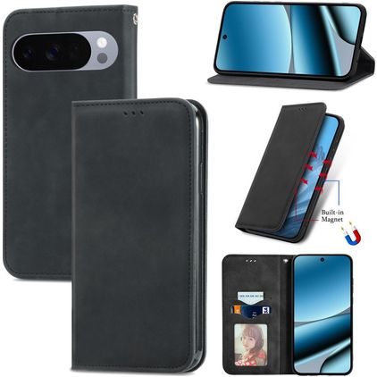 Mobigear Retro Slim Google Pixel 10 Pro XL Hülle Klapphülle Geldbörse - Schwarz