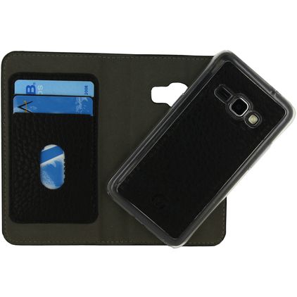 Mobilize Detachable Wallet Samsung Galaxy J1 (2016) Hülle Echtleder 2in1 Klapphülle (herausnehmbar) - Schwarz