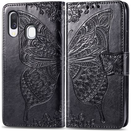 Mobigear Butterfly Samsung Galaxy A40 Klapphülle Portemonnaie - Schwarz