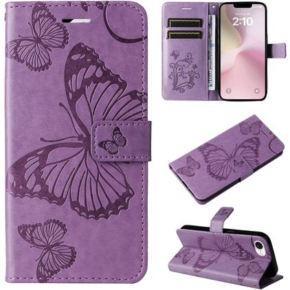 Mobigear Butterfly iPhone 16e Hülle Klapphülle Geldbörse - Lila