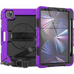 Mobigear SureGrip Xtreme iPad Pro 11 Zoll (2025) Hülle Kunststoff,Silikon Backcover + Stifthalter + Schulterträger + Ständer - Lila