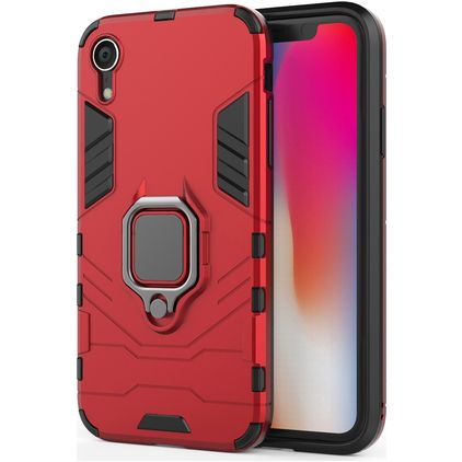Mobigear Armor Ring iPhone XR Hülle Hardcase Backcover Stoßfest mit Ringhalter - Rot