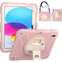 Mobigear SureGrip iPad 10 (2022) Hülle Kunststoff,Silikon Backcover + Stifthalter + Schulterträger + Ständer - Pink