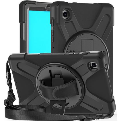 Mobigear SureGrip XGuard Samsung Galaxy Tab A7 Lite Hülle Kunststoff,Silikon Backcover + Schulterträger + Ständer - Schwarz