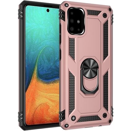 Mobigear Armor Ring Samsung Galaxy A71 Hülle Hardcase Backcover Stoßfest mit Ringhalter - Roségold