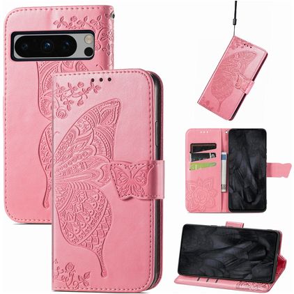 Mobigear Butterfly Google Pixel 8 Pro Hülle Klapphülle Geldbörse - Pink