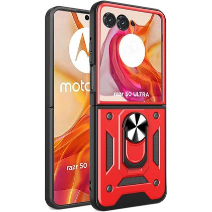 Mobigear Armor Ring Motorola Razr 50 Ultra Hülle Hardcase Backcover Stoßfest mit Ringhalter - Rot