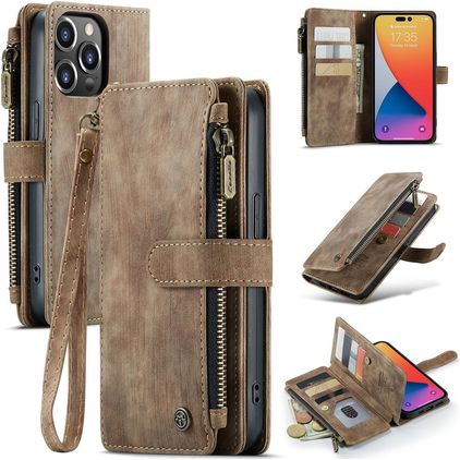Caseme C30 iPhone 14 Pro Max Hülle Klapphülle Geldbörse - Braun