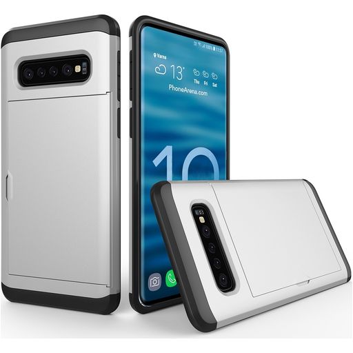 Mobigear Card Samsung Galaxy S10 Plus Hülle Hardcase Backcover Stoßfest mit Kartenhalter - Silber