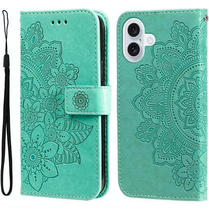 Mobigear Flowers iPhone 17 Hülle Klapphülle Geldbörse - Grün
