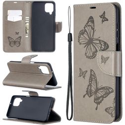 Mobigear Butterfly Samsung Galaxy A12 Hülle Klapphülle Geldbörse - Grau