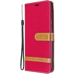 Mobigear Fabric Samsung Galaxy A21 Hülle Stoff Klapphülle Geldbörse - Rot