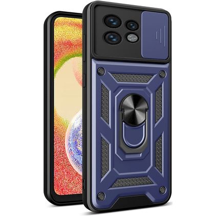 Mobigear Armor Ring Cam Slide Motorola Edge 40 Pro Hülle Hardcase Backcover Stoßfest mit Ringhalter und Kamera Slider - Blau