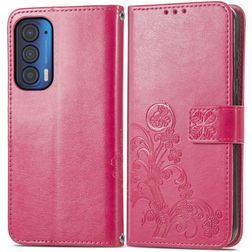 Mobigear Clover Motorola Edge (2021) Klapphülle Portemonnaie - Magenta