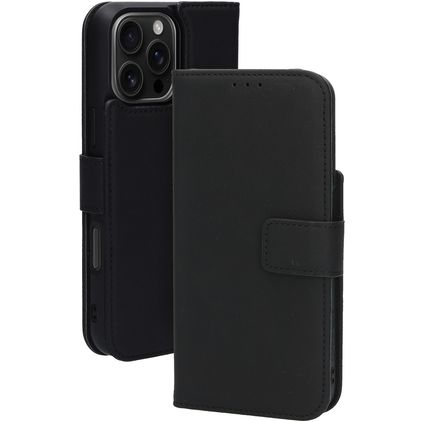 Mobiparts iPhone 16 Pro Max MagSafe Hülle Echtes Leder Abnehmbare 2in1 Klapphülle Geldbörse - Schwarz