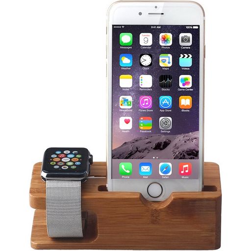 Mobigear Bamboo Telefonständer,Smartwatch-Ständer - Braun