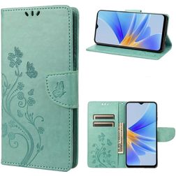Mobigear Flowers OPPO A17 Hülle Klapphülle Geldbörse - Grün