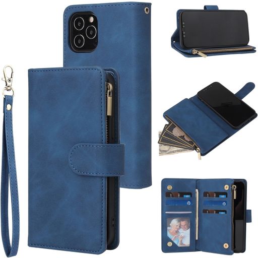Mobigear Zipper iPhone 12 Mini Hülle Klapphülle Geldbörse - Blau