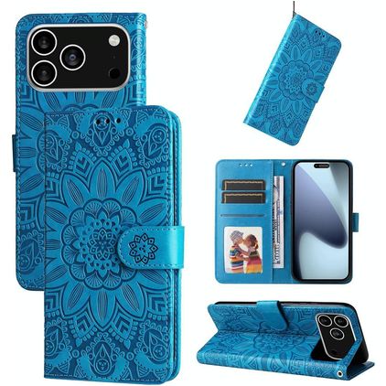 Mobigear Sunflower iPhone 17 Pro Hülle Klapphülle Geldbörse - Blau