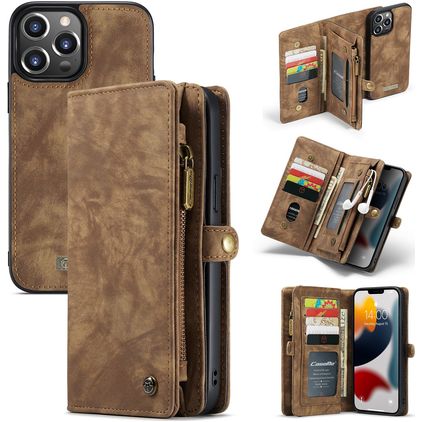 Caseme 008 iPhone 13 Pro Hülle Abnehmbare 2in1 Klapphülle Geldbörse - Braun