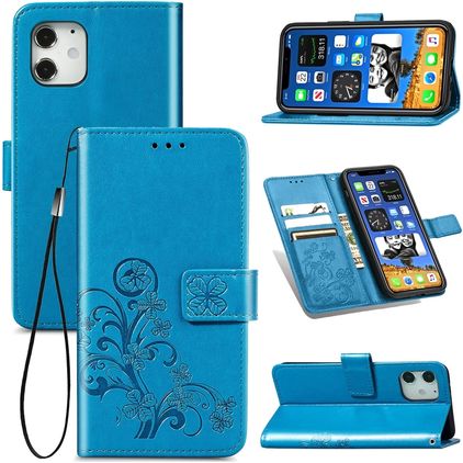 Mobigear Clover iPhone 12 Pro Hülle Klapphülle Geldbörse - Blau